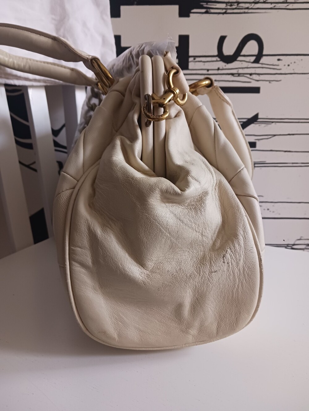 Marc Jacobs Stam Ivory Quilted Leather Satchel with Gold Hardware + Dust Bag - Picture 6 of 16